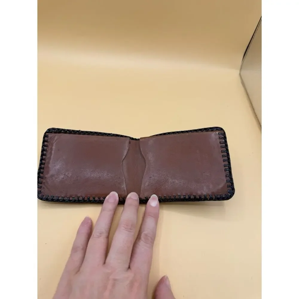 Vintage Leather Lord’s Prayer Wallet Jesus Crucifix Hand Tooled Billfold